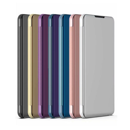 For Samsung Galaxy S21 FE Plated Mirror Horizontal Flip Leather Case with Holder(Gold) - Samsung Accessories by buy2fix | Online Shopping UK | buy2fix