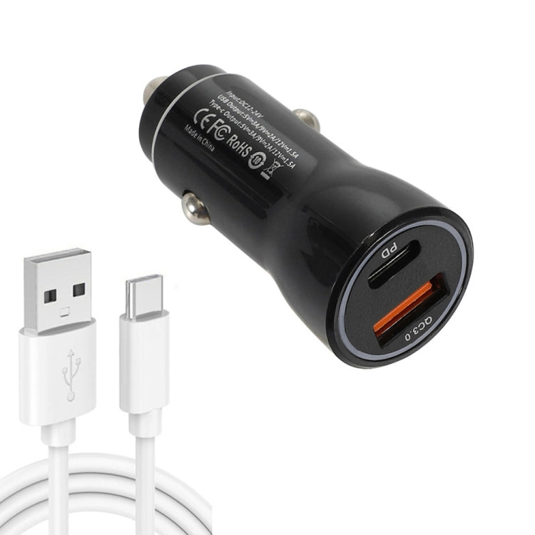 P21 Portable PD 20W + QC3.0 18W Dual Ports Fast Car Charger with USB to Type-C Cable Kit(Black) - In Car by buy2fix | Online Shopping UK | buy2fix