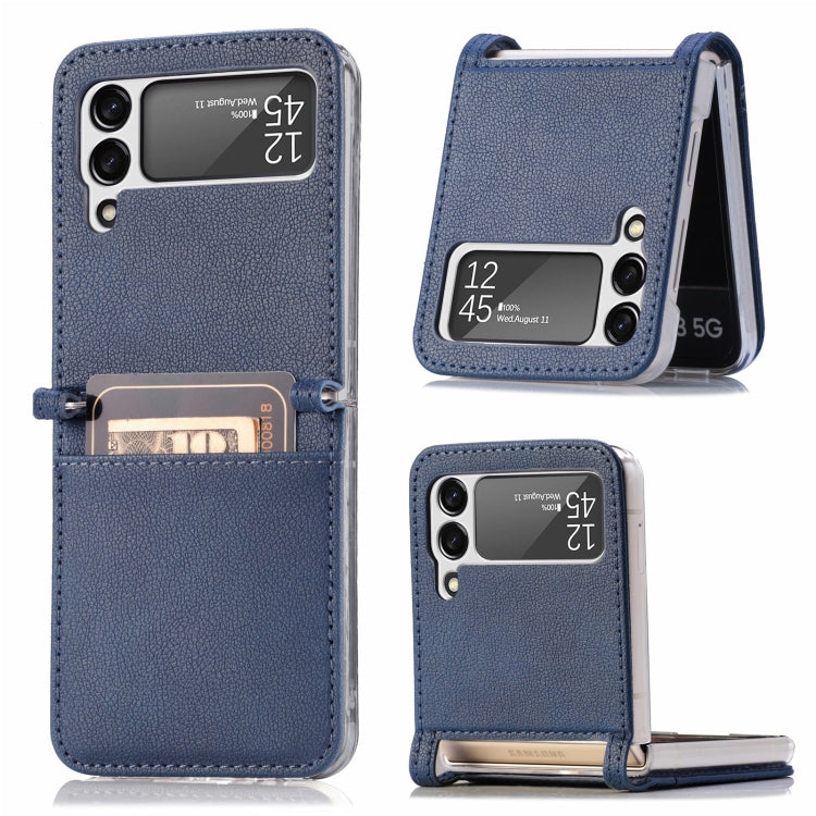 For Samsung Galaxy Z Flip3 5G Litchi Pattern Folding Leather Shockproof Card All-inclusive Case(Blue) - Samsung Accessories by buy2fix | Online Shopping UK | buy2fix