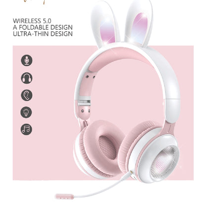 KE-01 Rabbit Ear Wireless Bluetooth 5.0 Stereo Music Foldable Headset with Mic For PC(Pink) - Apple Accessories by buy2fix | Online Shopping UK | buy2fix