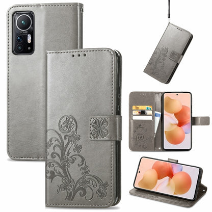 For Xiaomi 12 Four-leaf Clasp Embossed Leather Phone Case(Grey) - Xiaomi Accessories by buy2fix | Online Shopping UK | buy2fix