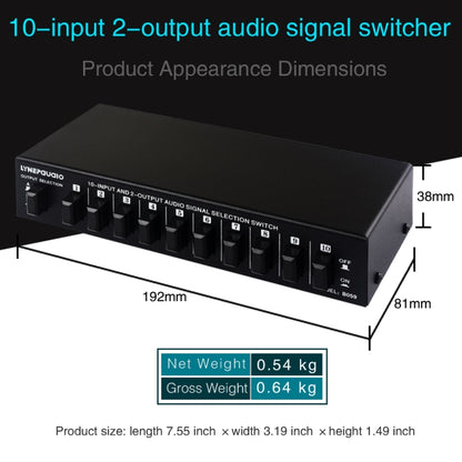 B059 10 In 2 Out / 2 In 10 Out 2-Way RCA Switch Audio Frequency Signal Select Shift Device Loudspeaker Box - Consumer Electronics by buy2fix | Online Shopping UK | buy2fix