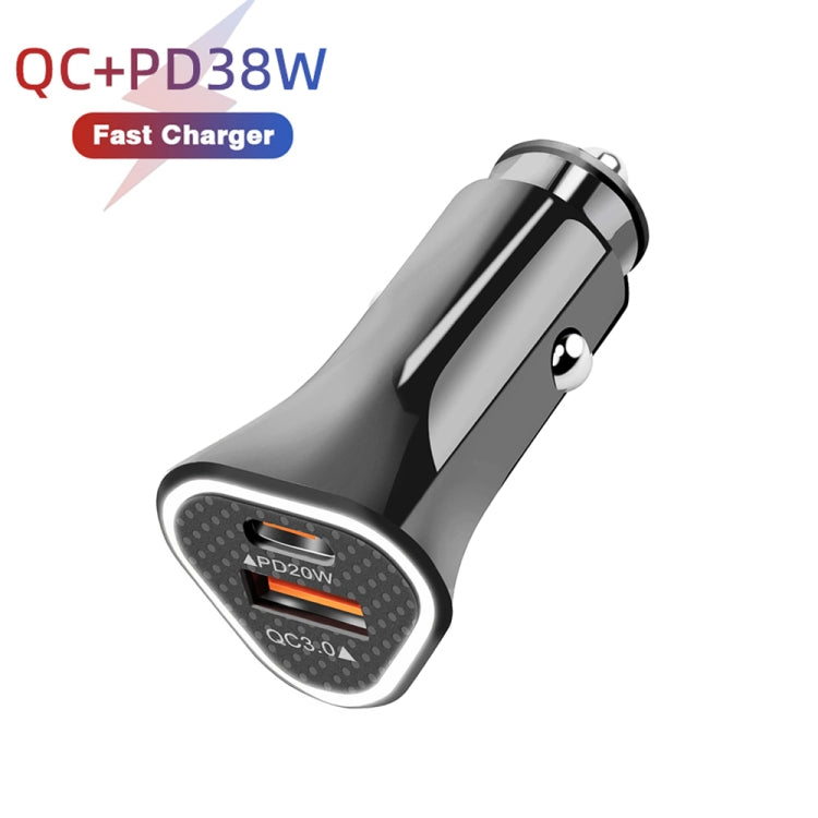 TE-P23 38W PD USB-C / Type-C + QC3. 0 USB Triangle Car Charger + USB-C / Type-C to USB-C / Type-C Data Cable, Length: 1m(Black) - In Car by buy2fix | Online Shopping UK | buy2fix