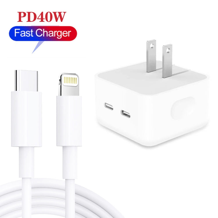 SDC-40W Dual PD USB-C / Type-C Ports Charger with 1m Type-C to 8 Pin Data Cable, US Plug - Apple Accessories by buy2fix | Online Shopping UK | buy2fix