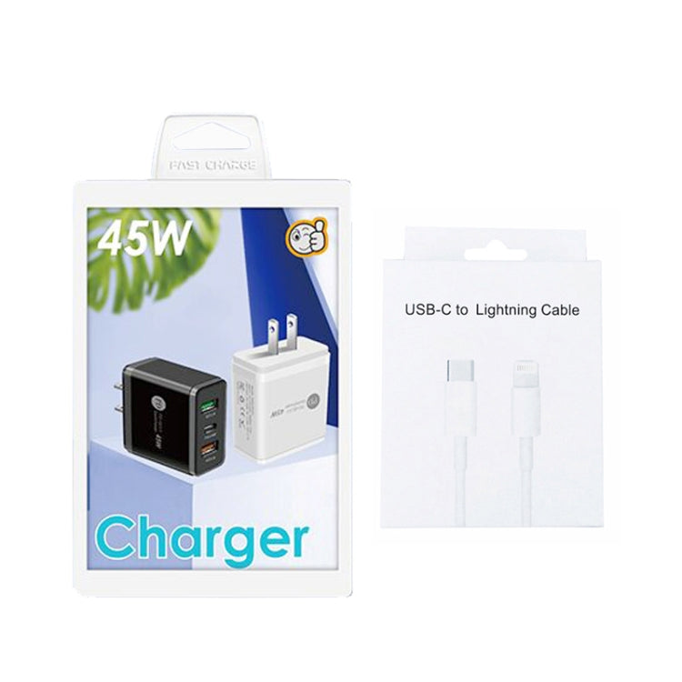 45W PD3.0 + 2 x QC3.0 USB Multi Port Charger with Type-C to 8 Pin Cable, US Plug(White) - USB Charger by buy2fix | Online Shopping UK | buy2fix