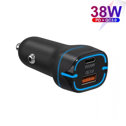 38W PD20W + QC3.0 USB Car Charger with Type-C to Type-C Data Cable, Length: 1m(Black) - In Car by buy2fix | Online Shopping UK | buy2fix