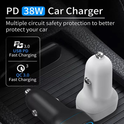 38W PD20W + QC3.0 USB Car Charger with USB to Type-C Data Cable, Length: 1m(Black) - In Car by buy2fix | Online Shopping UK | buy2fix