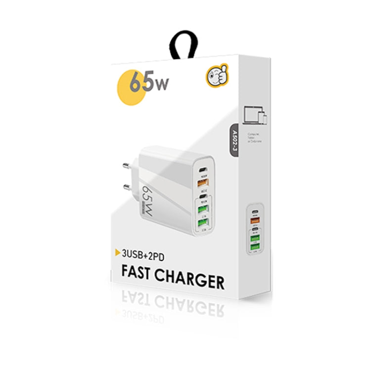 65W Dual PD Type-C + 3 x USB Multi Port Charger with 3A Type-C to Type-C Data Cable, EU Plug(White) - Mobile Accessories by buy2fix | Online Shopping UK | buy2fix