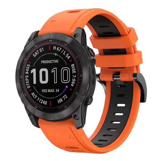 For Garmin Fenix 7X Solar 26mm Two-Color Sports Silicone Watch Band(Orange+Black) - Watch Bands by buy2fix | Online Shopping UK | buy2fix