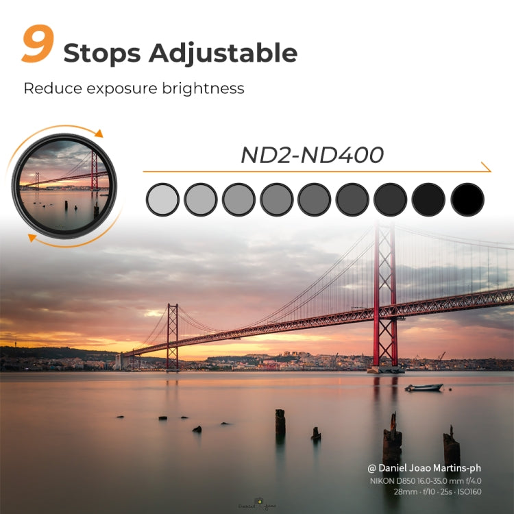 K&F CONCEPT KF01.1406 82mm ND2 To ND400 Variable Filter Multi Coated Ultra-Slim Neutral Density Filter - Camera Accessories by K&F | Online Shopping UK | buy2fix