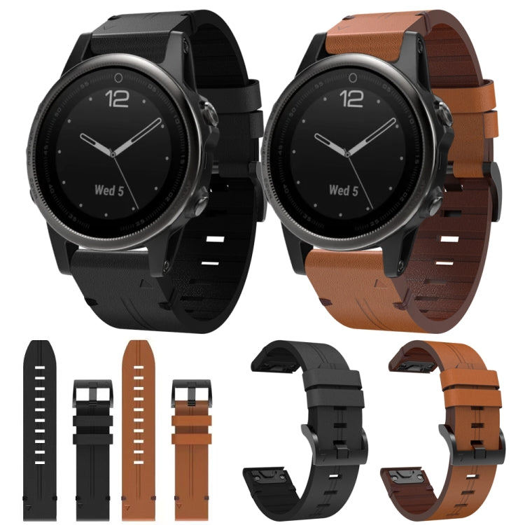 For Garmin Fenix 5S 20mm Leather Steel Buckle Watch Band(Brown) - Watch Bands by buy2fix | Online Shopping UK | buy2fix