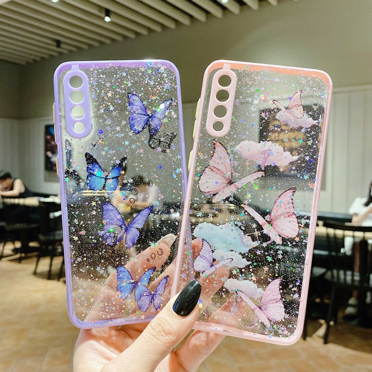 For Samsung Galaxy S22 5G Color Butterfly Glitter Epoxy TPU Phone Case(Purple) - Galaxy S22 5G Cases by buy2fix | Online Shopping UK | buy2fix