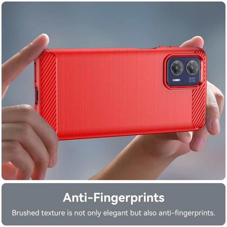 For Motorola Moto G73 Brushed Texture Carbon Fiber TPU Phone Case(Red) - Motorola Cases by buy2fix | Online Shopping UK | buy2fix