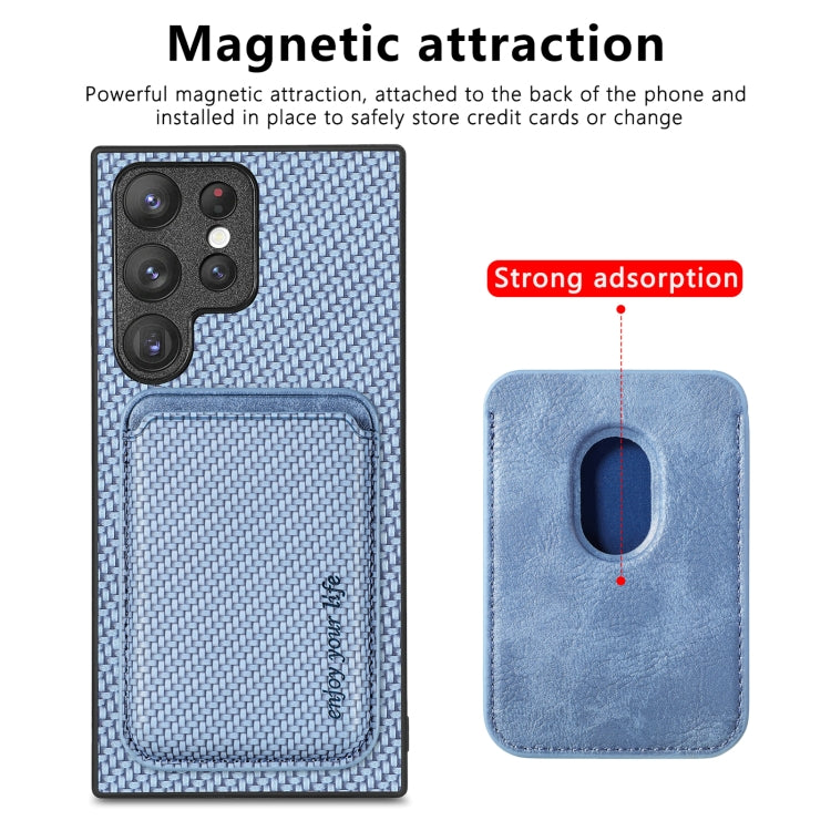 For Samsung Galaxy S22 5G Carbon Fiber Leather Card Magsafe Magnetic Phone Case(Blue) - Galaxy S22 5G Cases by buy2fix | Online Shopping UK | buy2fix