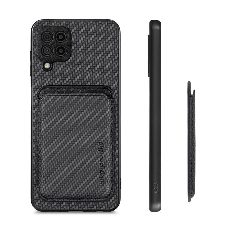 For Samsung Galaxy A22 4G Carbon Fiber Leather Card Magsafe Magnetic Phone Case(Black) - Galaxy Phone Cases by buy2fix | Online Shopping UK | buy2fix