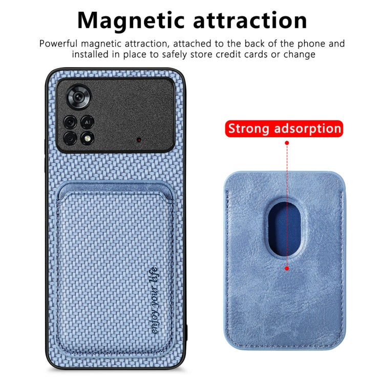 For Xiaomi Poco X4 Pro 5G Carbon Fiber Leather Card Magsafe Magnetic Phone Case(Blue) - Poco X4 Pro 5G Cases by buy2fix | Online Shopping UK | buy2fix