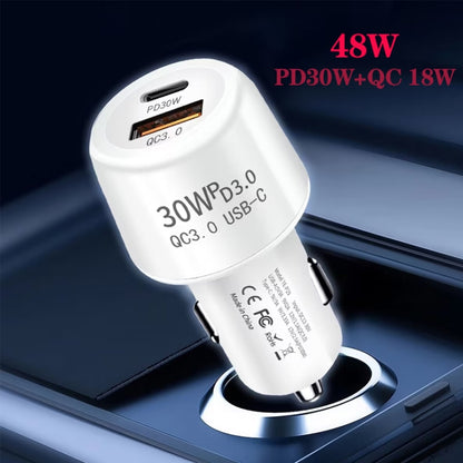 P29 48W PD30W + QC3.0 18W USB Dual Port Car Charger(White) - Car Charger by buy2fix | Online Shopping UK | buy2fix