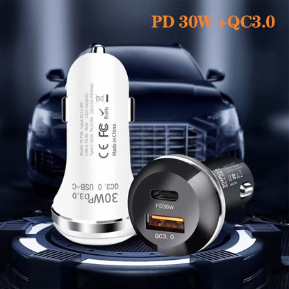 P28 USB-C PD30W + QC3.0 18W USB Dual Port Car Charger(Black) - Car Charger by buy2fix | Online Shopping UK | buy2fix