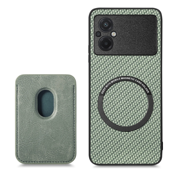 For Xiaomi POCO M5 4G Carbon Fiber Leather Card Magsafe Phone Case(Green) - Xiaomi Cases by buy2fix | Online Shopping UK | buy2fix