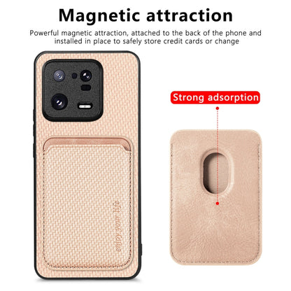 For Xiaomi 13 Pro Carbon Fiber Leather Card Magsafe Phone Case(Khaki) - 13 Pro Cases by buy2fix | Online Shopping UK | buy2fix