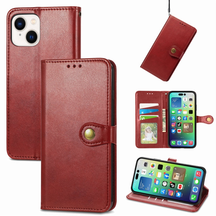 For iPhone 15 Plus Retro Solid Color Buckle Leather Phone Case(Red) - iPhone 15 Plus Cases by buy2fix | Online Shopping UK | buy2fix