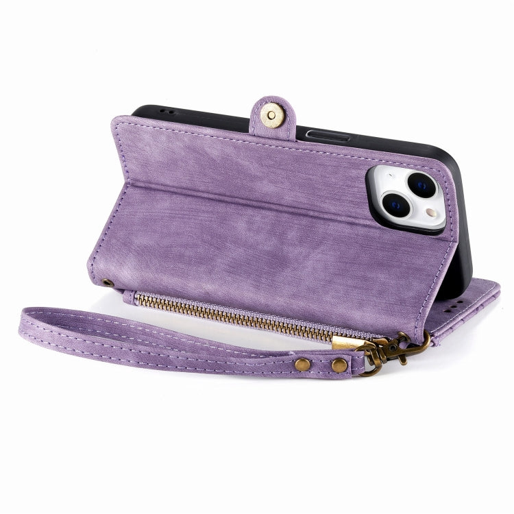 For iPhone 14 Pro Max Geometric Zipper Wallet Side Buckle Leather Phone Case(Purple) - iPhone 14 Pro Max Cases by buy2fix | Online Shopping UK | buy2fix