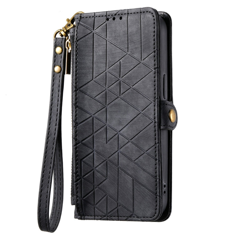 For Google Pixel 8 Geometric Zipper Wallet Side Buckle Leather Phone Case(Black) - Google Cases by buy2fix | Online Shopping UK | buy2fix