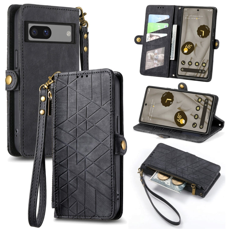 For Google Pixel 6 Geometric Zipper Wallet Side Buckle Leather Phone Case(Black) - Google Cases by buy2fix | Online Shopping UK | buy2fix