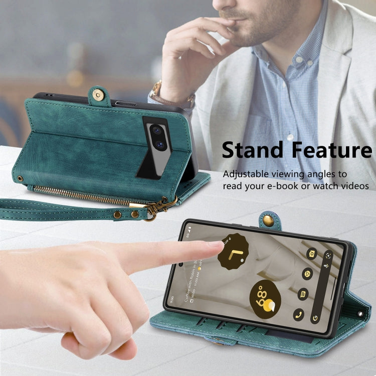 For Google Pixel 6 Pro Geometric Zipper Wallet Side Buckle Leather Phone Case(Green) - Google Cases by buy2fix | Online Shopping UK | buy2fix