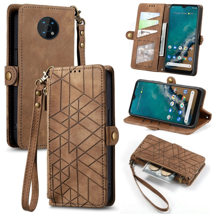 For Nokia G50 5G Geometric Zipper Wallet Side Buckle Leather Phone Case(Brown) - Nokia Cases by buy2fix | Online Shopping UK | buy2fix