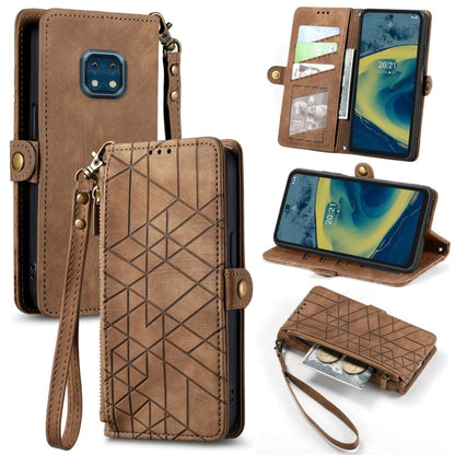 For Nokia XR20 Geometric Zipper Wallet Side Buckle Leather Phone Case(Brown) - Nokia Cases by buy2fix | Online Shopping UK | buy2fix