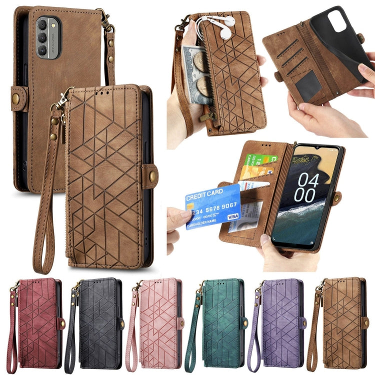 For Nokia C3 Geometric Zipper Wallet Side Buckle Leather Phone Case(Black) - Nokia Cases by buy2fix | Online Shopping UK | buy2fix