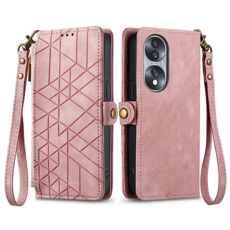 For Honor 90 Pro Geometric Zipper Wallet Side Buckle Leather Phone Case(Pink) - Honor Cases by buy2fix | Online Shopping UK | buy2fix