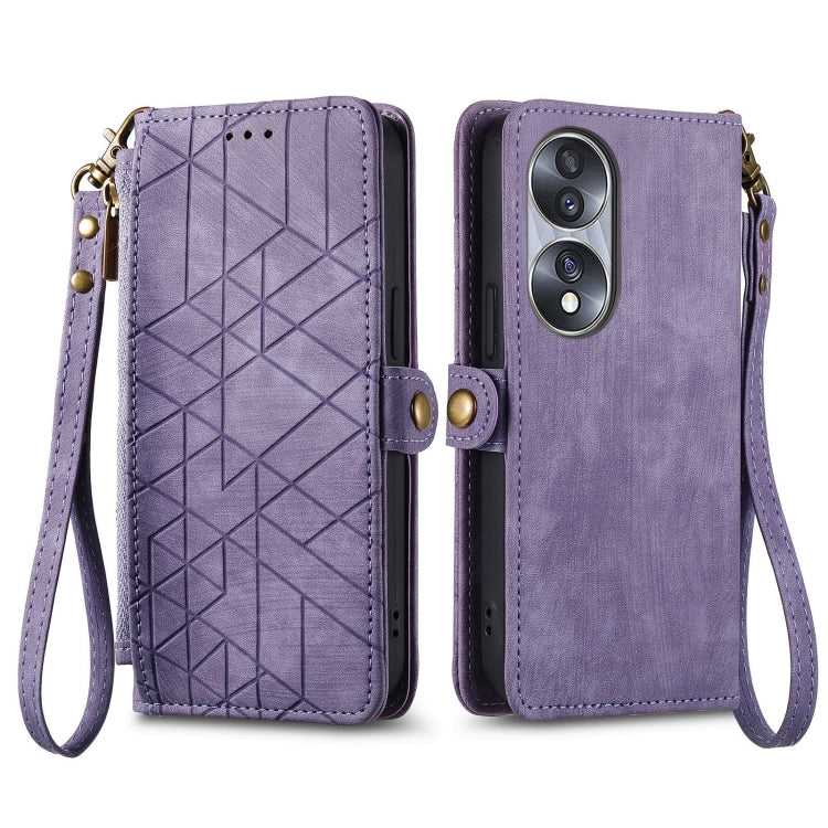For Honor V40 Geometric Zipper Wallet Side Buckle Leather Phone Case(Purple) - Honor Cases by buy2fix | Online Shopping UK | buy2fix