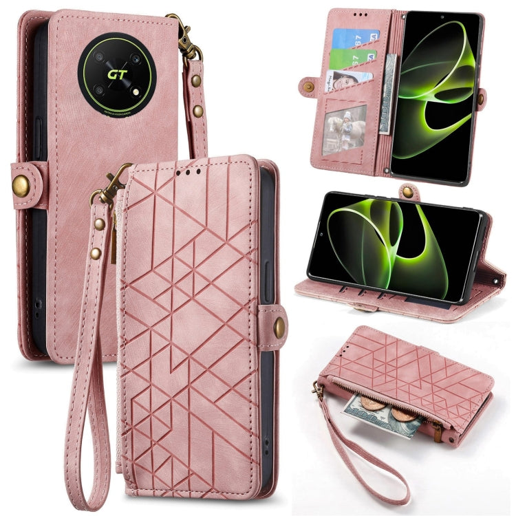 For Honor X40 GT Geometric Zipper Wallet Side Buckle Leather Phone Case(Pink) - Honor Cases by buy2fix | Online Shopping UK | buy2fix