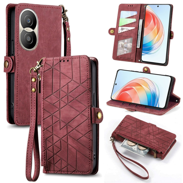 For Honor X40i Geometric Zipper Wallet Side Buckle Leather Phone Case(Red) - Honor Cases by buy2fix | Online Shopping UK | buy2fix