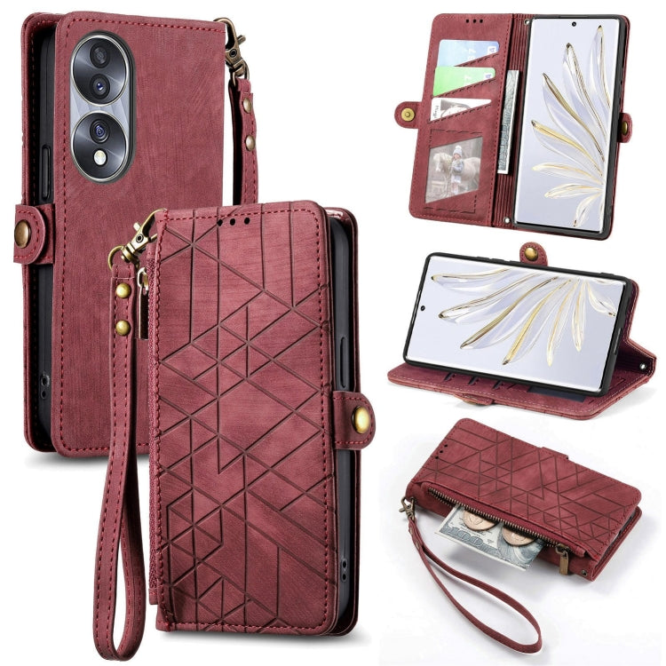 For Honor 70 Pro Geometric Zipper Wallet Side Buckle Leather Phone Case(Red) - Honor Cases by buy2fix | Online Shopping UK | buy2fix