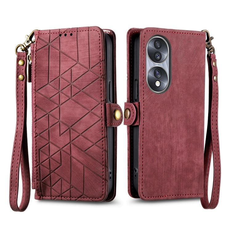 For Honor 50 SE Geometric Zipper Wallet Side Buckle Leather Phone Case(Red) - Honor Cases by buy2fix | Online Shopping UK | buy2fix