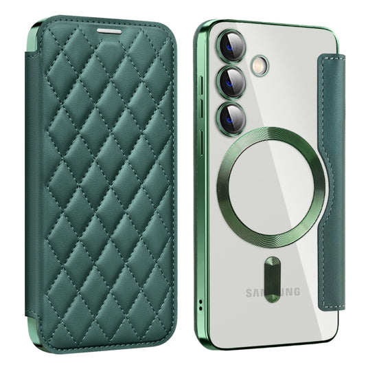 For Samsung Galaxy S24 5G Shield Magsafe RFID Anti-theft Rhombus Leather Phone Case(Green) - Galaxy S24 5G Cases by buy2fix | Online Shopping UK | buy2fix