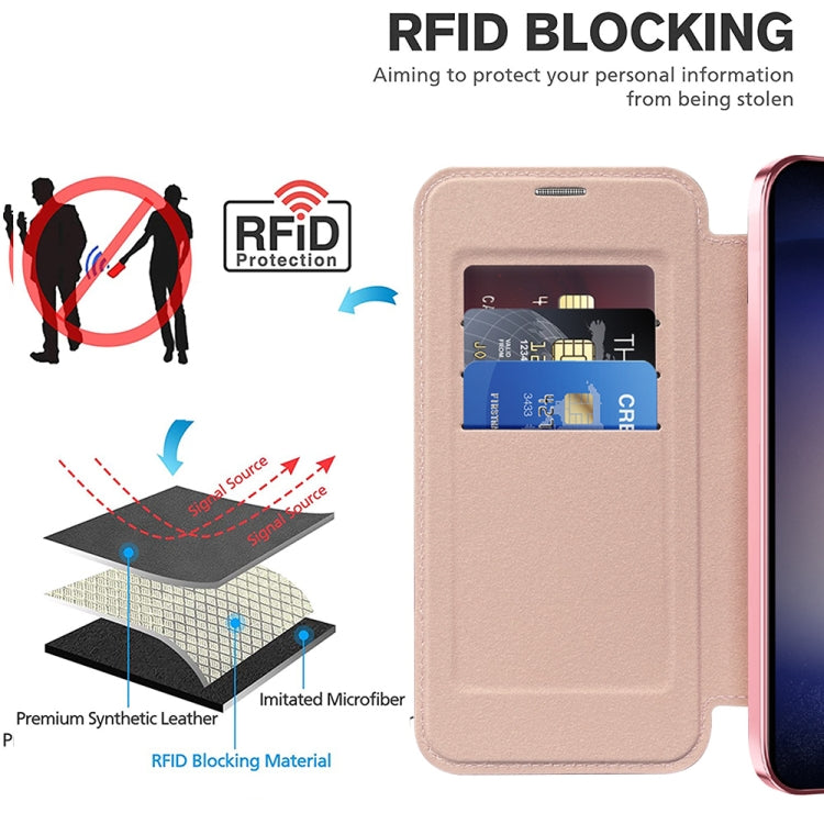 For Samsung Galaxy S24+ 5G Shield Magsafe RFID Anti-theft Rhombus Leather Phone Case(Pink) - Galaxy S24+ 5G Cases by buy2fix | Online Shopping UK | buy2fix
