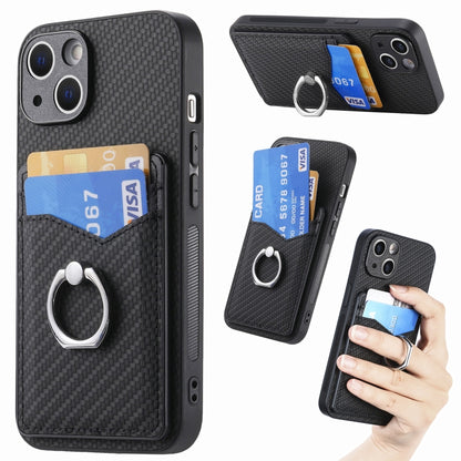 For iPhone 15 Pro Max Carbon Fiber Card Wallet Ring Holder Phone Case(Black) - iPhone 15 Pro Max Cases by buy2fix | Online Shopping UK | buy2fix