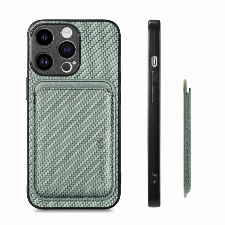 For iPhone 15 Pro Max Carbon Fiber Leather Card Magsafe Phone Case(Green) - iPhone 15 Pro Max Cases by buy2fix | Online Shopping UK | buy2fix