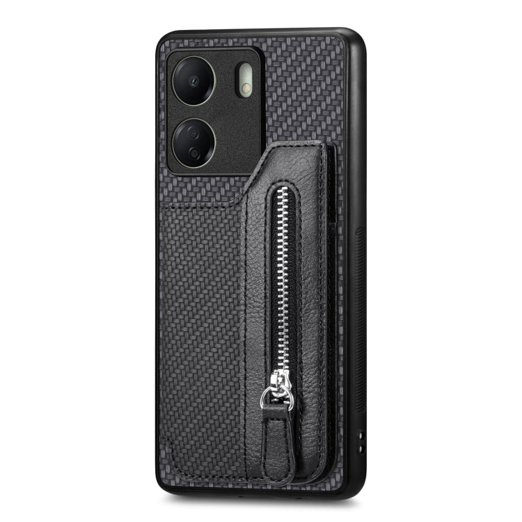 For Xiaomi  Redmi 13C Carbon Fiber Flip Zipper Wallet Phone Case(Black) - 13C Cases by buy2fix | Online Shopping UK | buy2fix