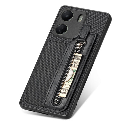 For Xiaomi  Redmi 13C Carbon Fiber Flip Zipper Wallet Phone Case(Black) - 13C Cases by buy2fix | Online Shopping UK | buy2fix