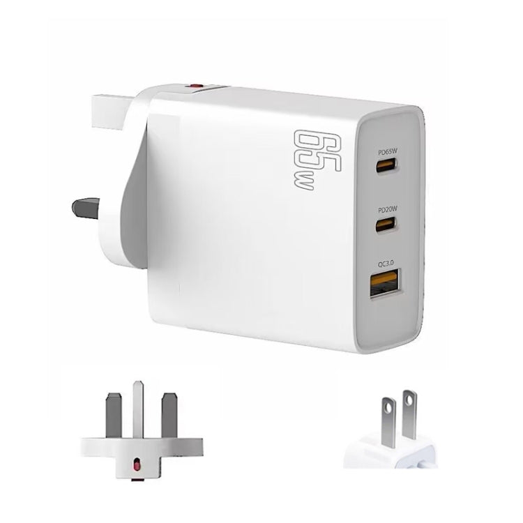 GAN 65W PD45W Dual Type-C+QC3.0 USB Multi Compatible Laptop Adapter UK + US Plug White - Power Supply by buy2fix | Online Shopping UK | buy2fix