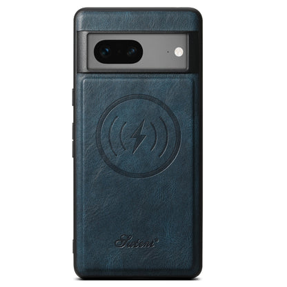 For Google Pixel 7 Suteni H15 Oil Eax Leather Detachable Wallet Back Phone Case(Blue) - Google Cases by Suteni | Online Shopping UK | buy2fix