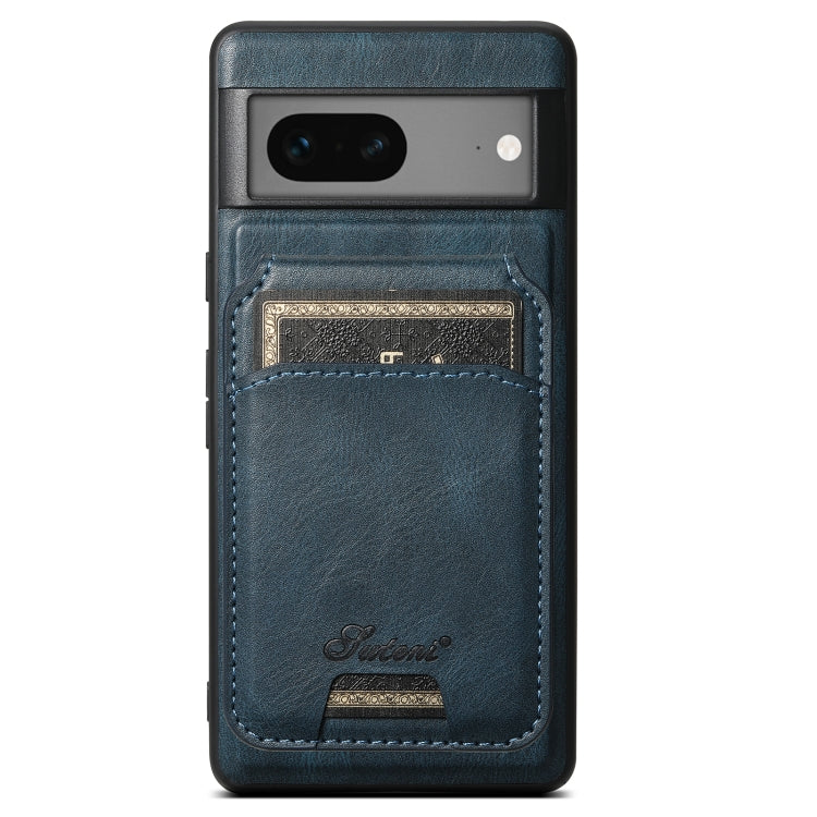 For Google Pixel 7 Suteni H15 Oil Eax Leather Detachable Wallet Back Phone Case(Blue) - Google Cases by Suteni | Online Shopping UK | buy2fix