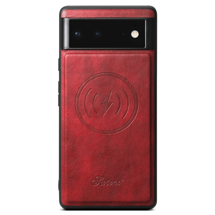 For Google Pixel 6a Suteni H15 Oil Eax Leather Detachable Wallet Back Phone Case(Red) - Google Cases by Suteni | Online Shopping UK | buy2fix