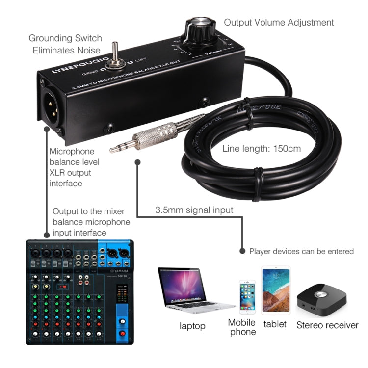 B012 Professional Stereo Signal Converted to Microphone Balanced Signal Output - Consumer Electronics by buy2fix | Online Shopping UK | buy2fix