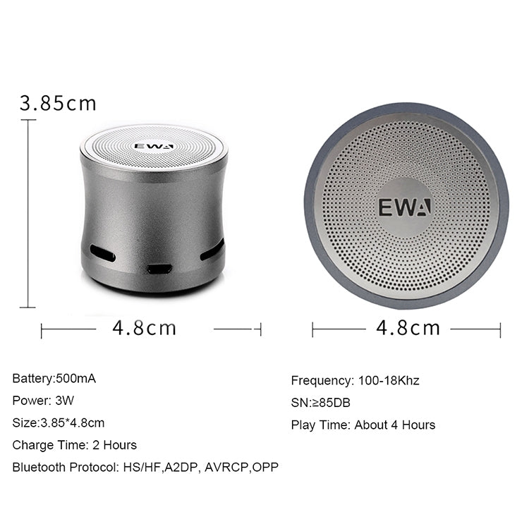 EWA A109M  Portable Bluetooth Speaker Wireless Heavy Bass Bomm Box Subwoofer Phone Call Surround Sound Bluetooth Shower Speaker(Silver) - Mini Speaker by EWA | Online Shopping UK | buy2fix